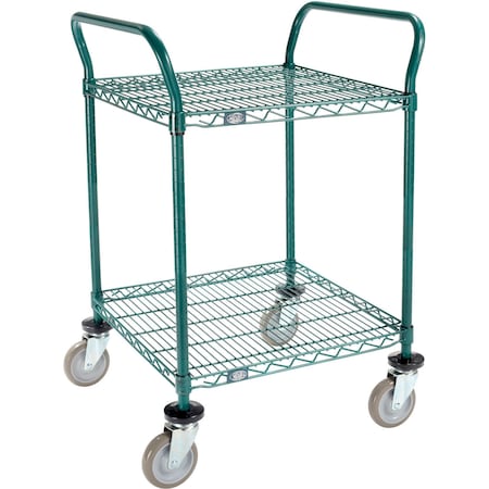 Utility Cart, 2 Shelf, Poly-Green, 24L X 24W X 39H, Polyurethane Swivel Casters